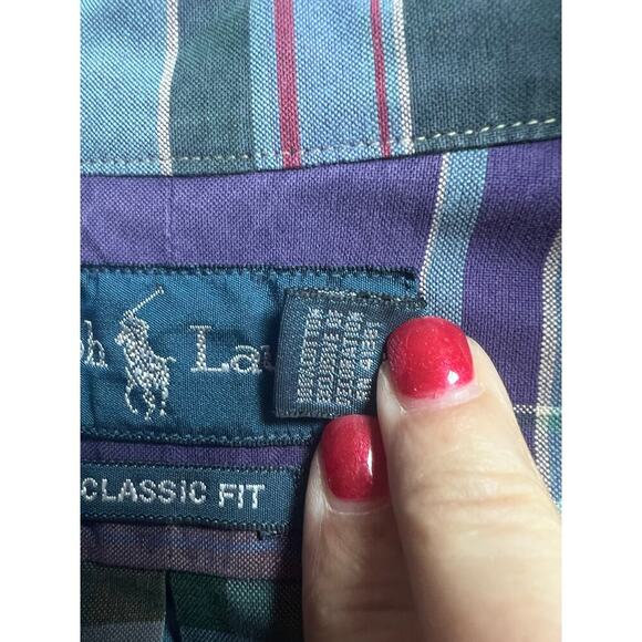 Ralph Lauren Classic Fit Purple Green Plaid Medium Men's Button Up - Picture 4 of 9